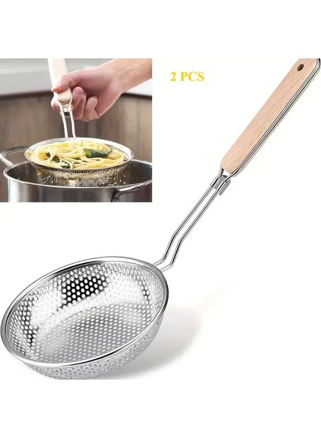2PC Stainless Steel Fine Mesh Skimmer Spoon Oil Filter Pasta Strainer Kitchen Tool - Image 5